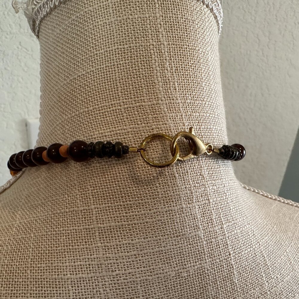 Vintage Acrylic Beaded Necklace with Calcite Stone Pendant - Picture 3 of 6